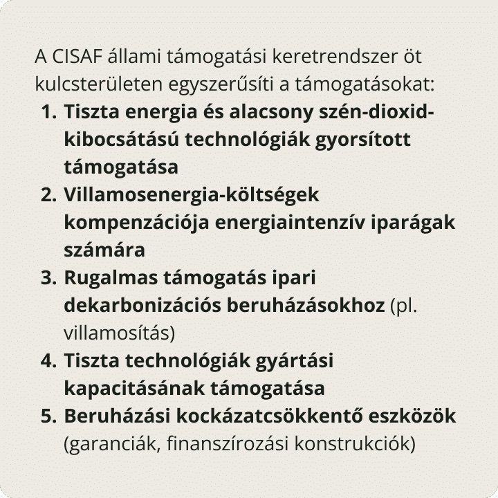 A CISAF állami támogatási keretrendszer öt kulcsterületen egyszerűsíti a támogatásokat